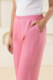 Pink Solid Viscose Pant with Pleated Bottom