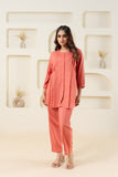 Peach Pleated Flared Solid Co-ord Set