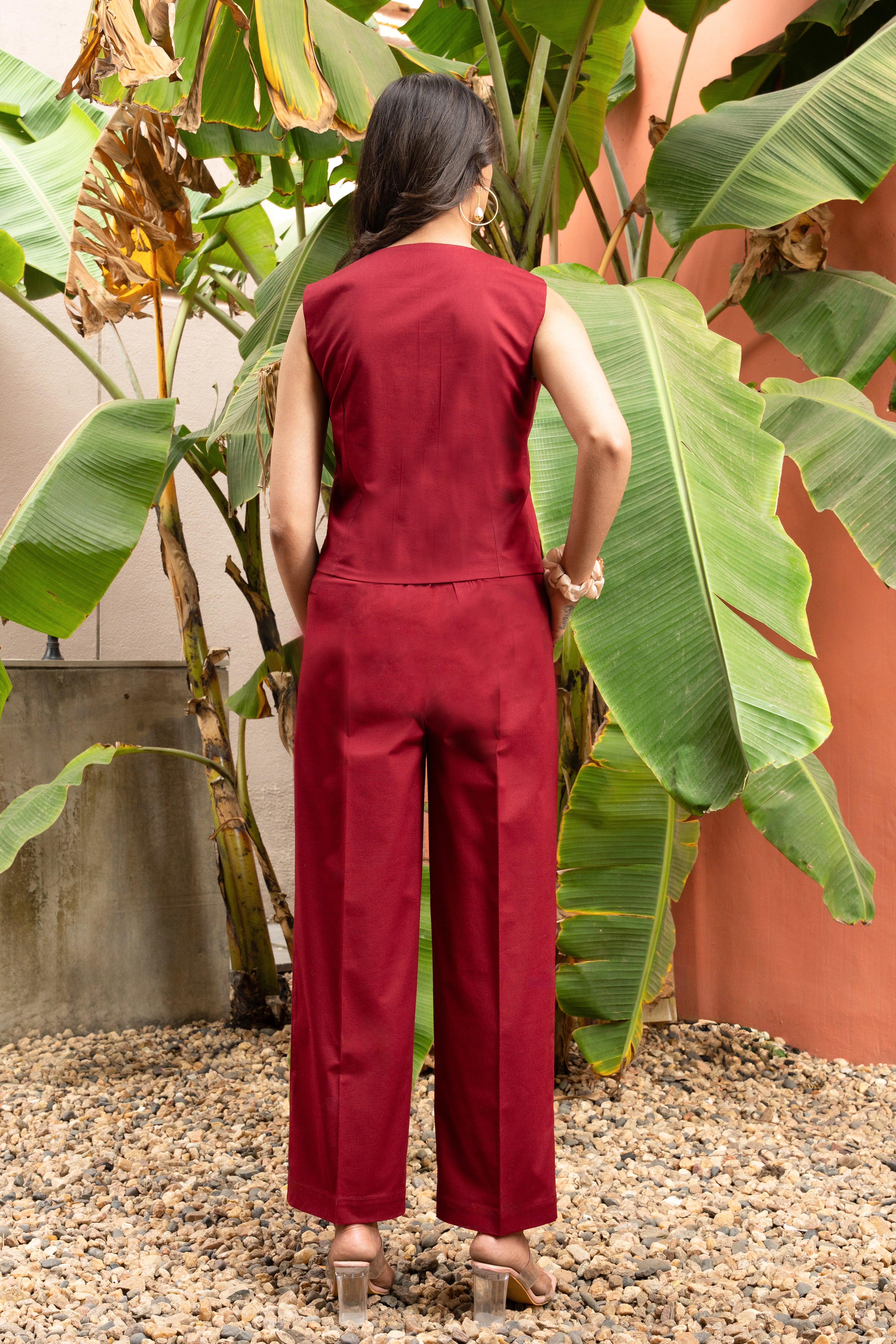 Maroon Pure Cotton Vest Co-ord Set