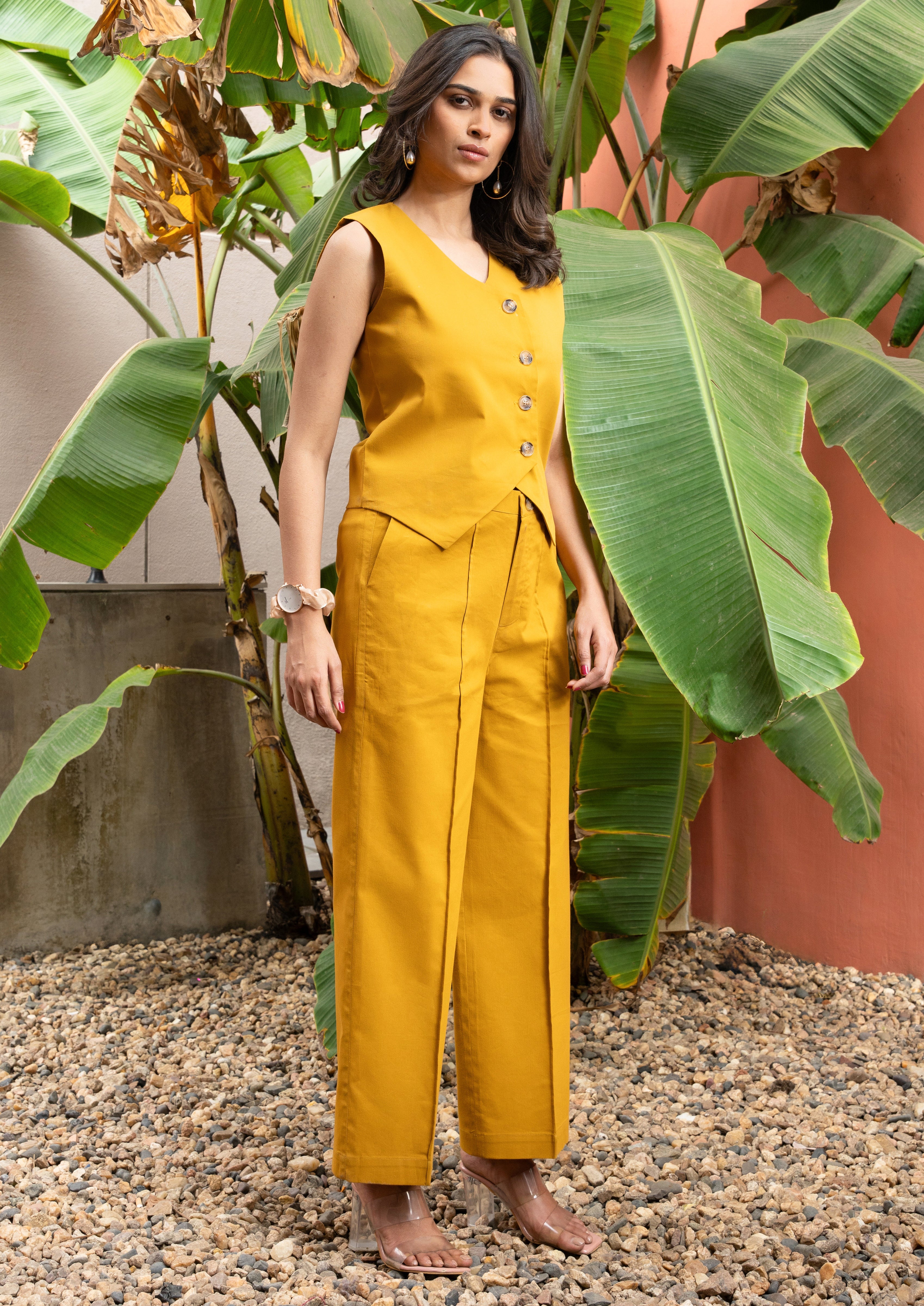 Mustard Pure Cotton Vest Co-ord Set