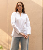 White Pure Cotton Mandarin Neck Top