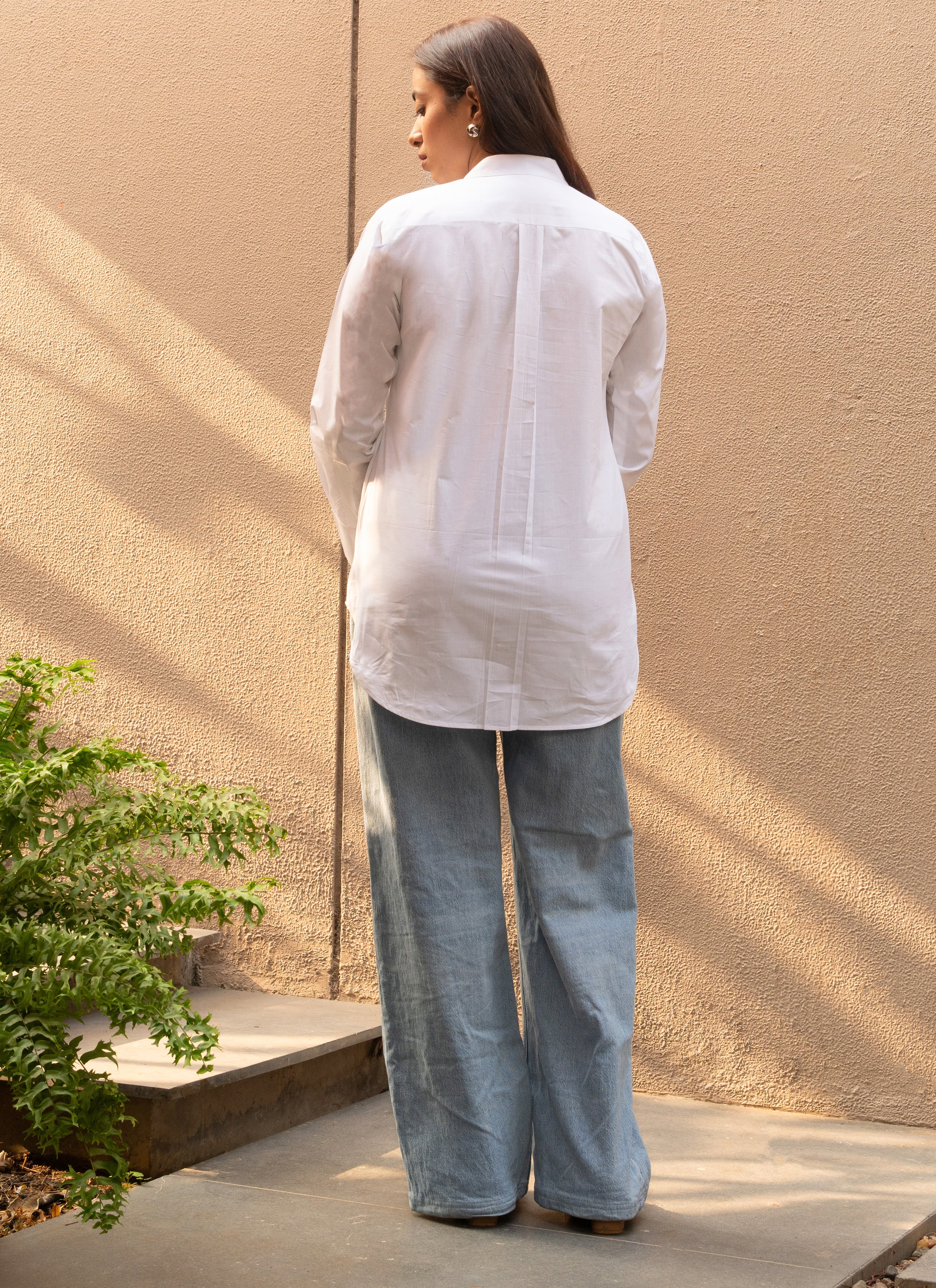 White Pure Cotton Mandarin Neck Top