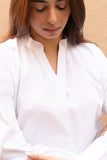 White Pure Cotton Mandarin Neck Top