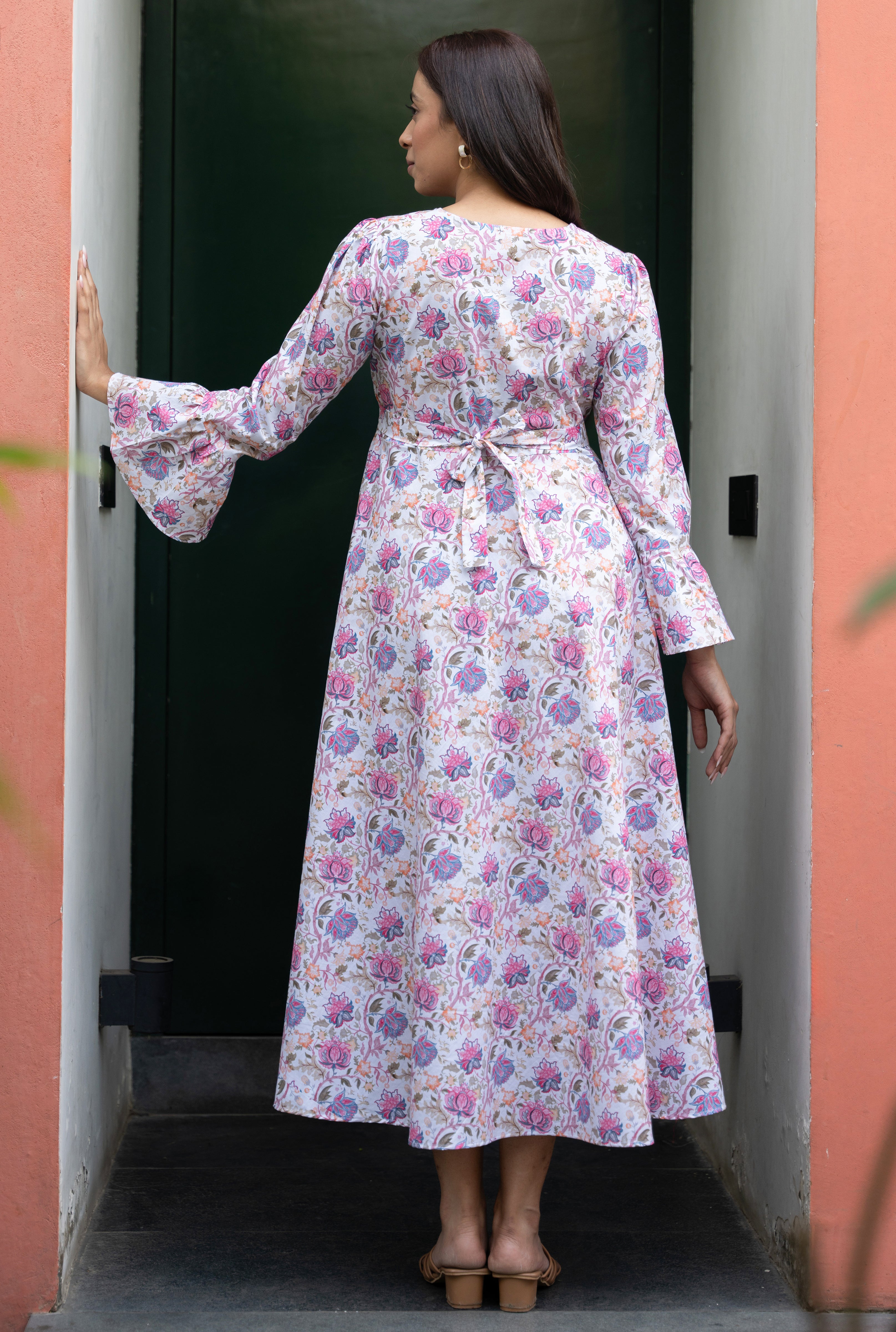 White Floral Printed Pure Cotton Dress