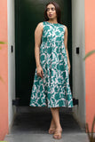 Green Halter Neck Pure Cotton Abstract Floral Dress