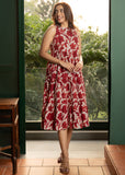 Maroon Halter Neck Pure Cotton Abstract Floral Dress