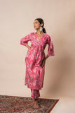 Pink Printed Pure Cotton A-Line Flared Kurta Set