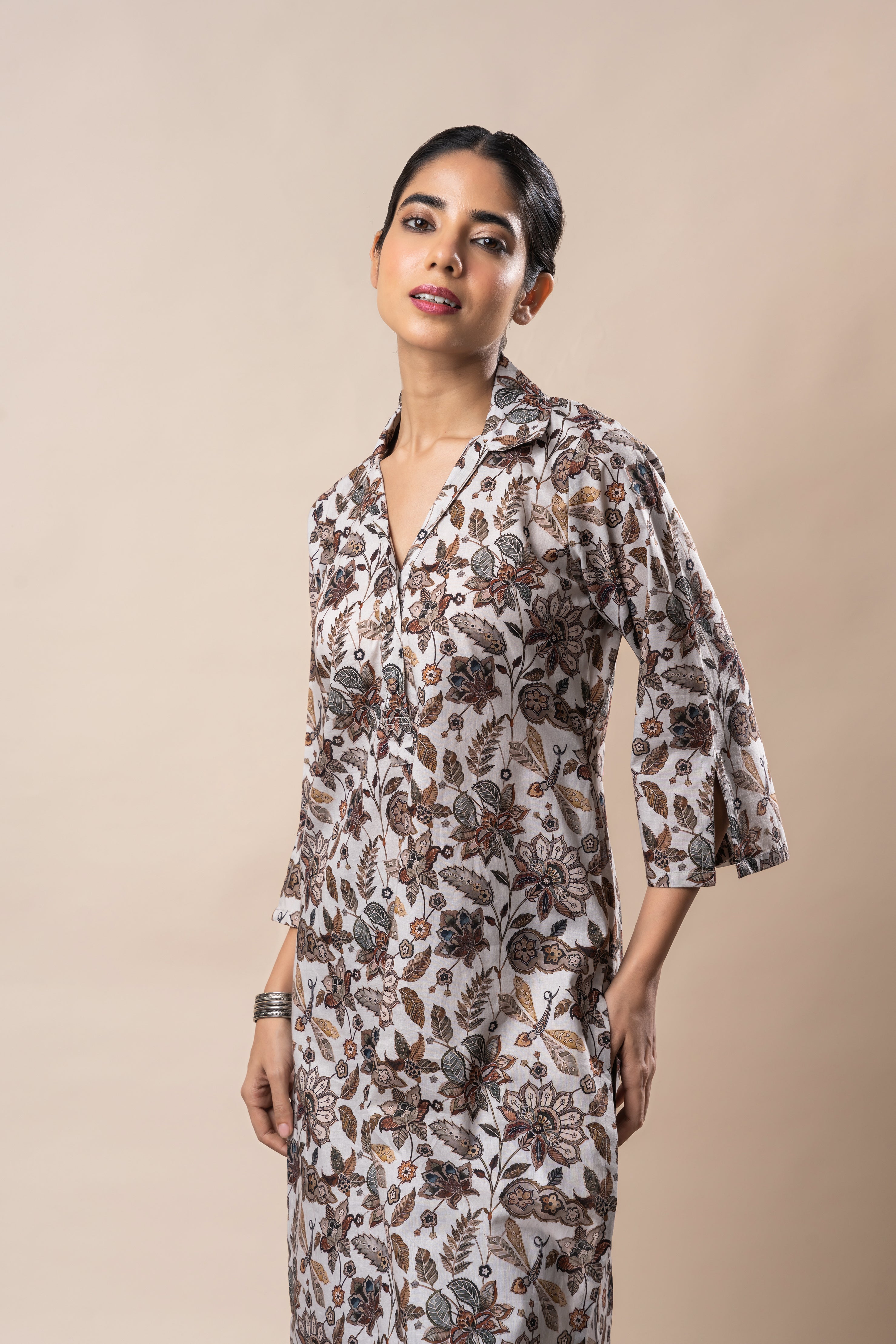 Off White Jaal Printed Pure Cotton Kurti