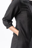 Black Pleated Band Collar Straight Fit Shirt