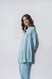 Light Blue Pleated Band Collar Straight Fit Co-ord Set