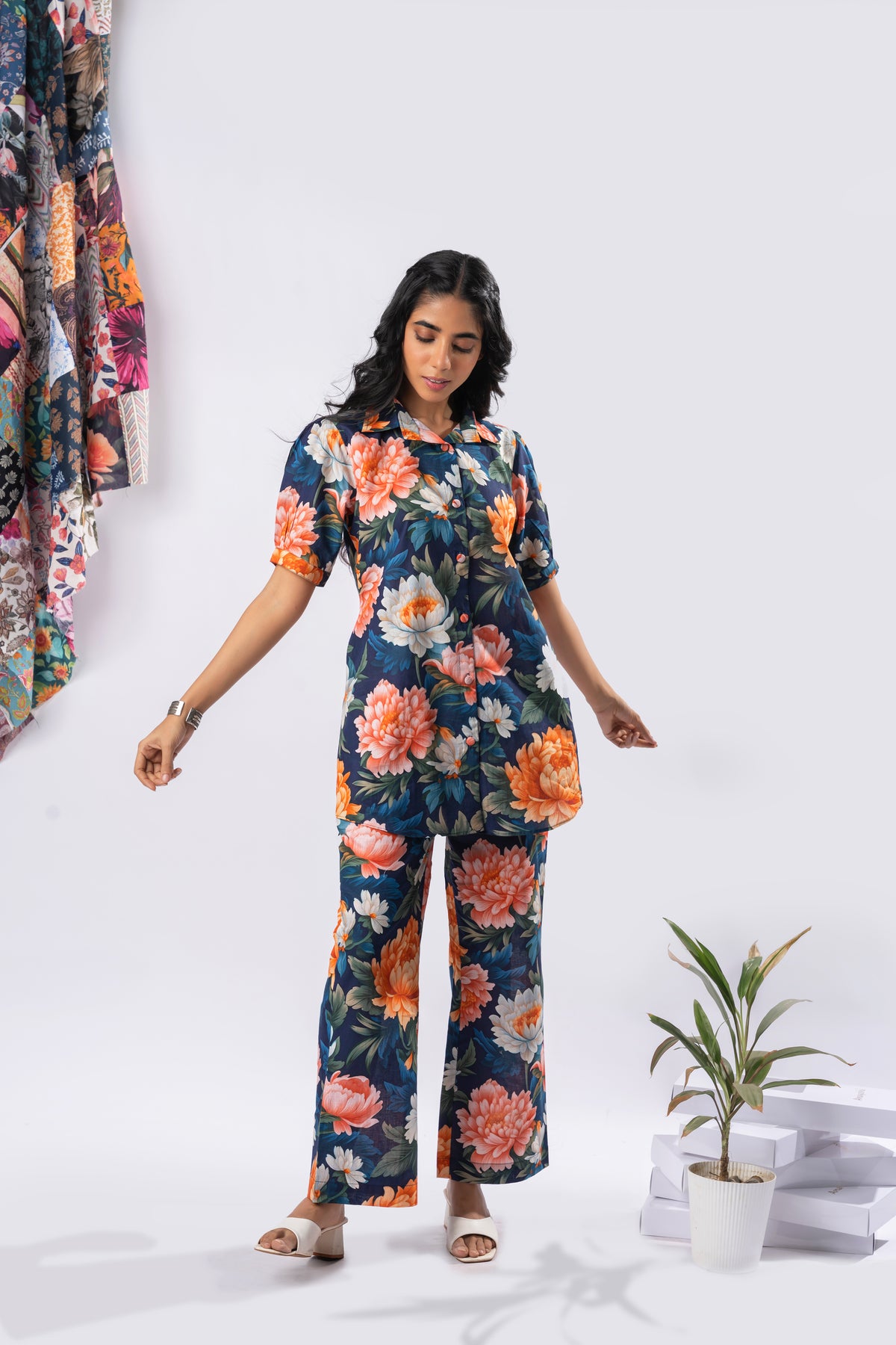 Bold Floral Buttoned Down Pure Cotton Printed Co-ord Set