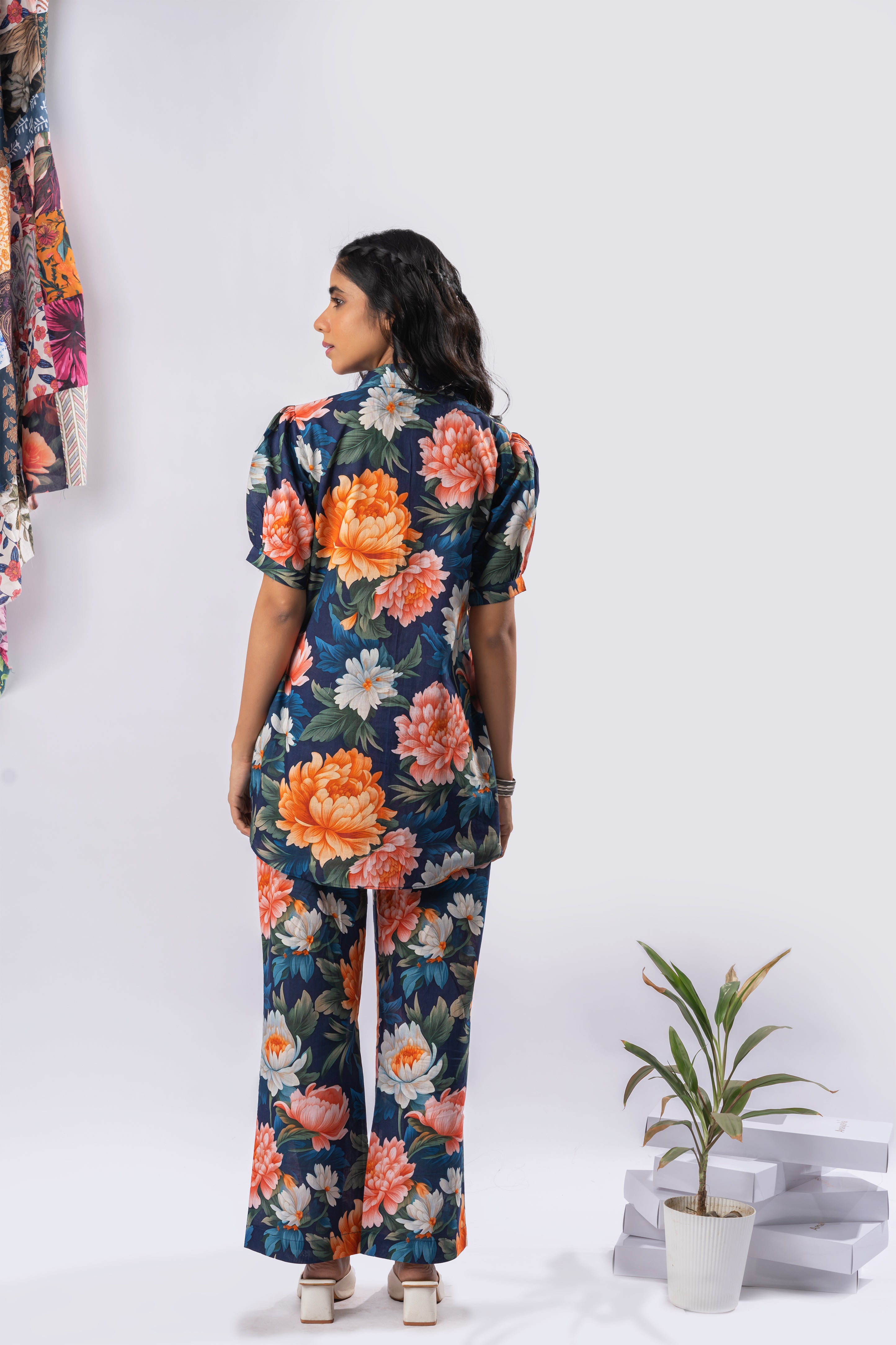 Bold Floral Buttoned Down Pure Cotton Printed Co-ord Set