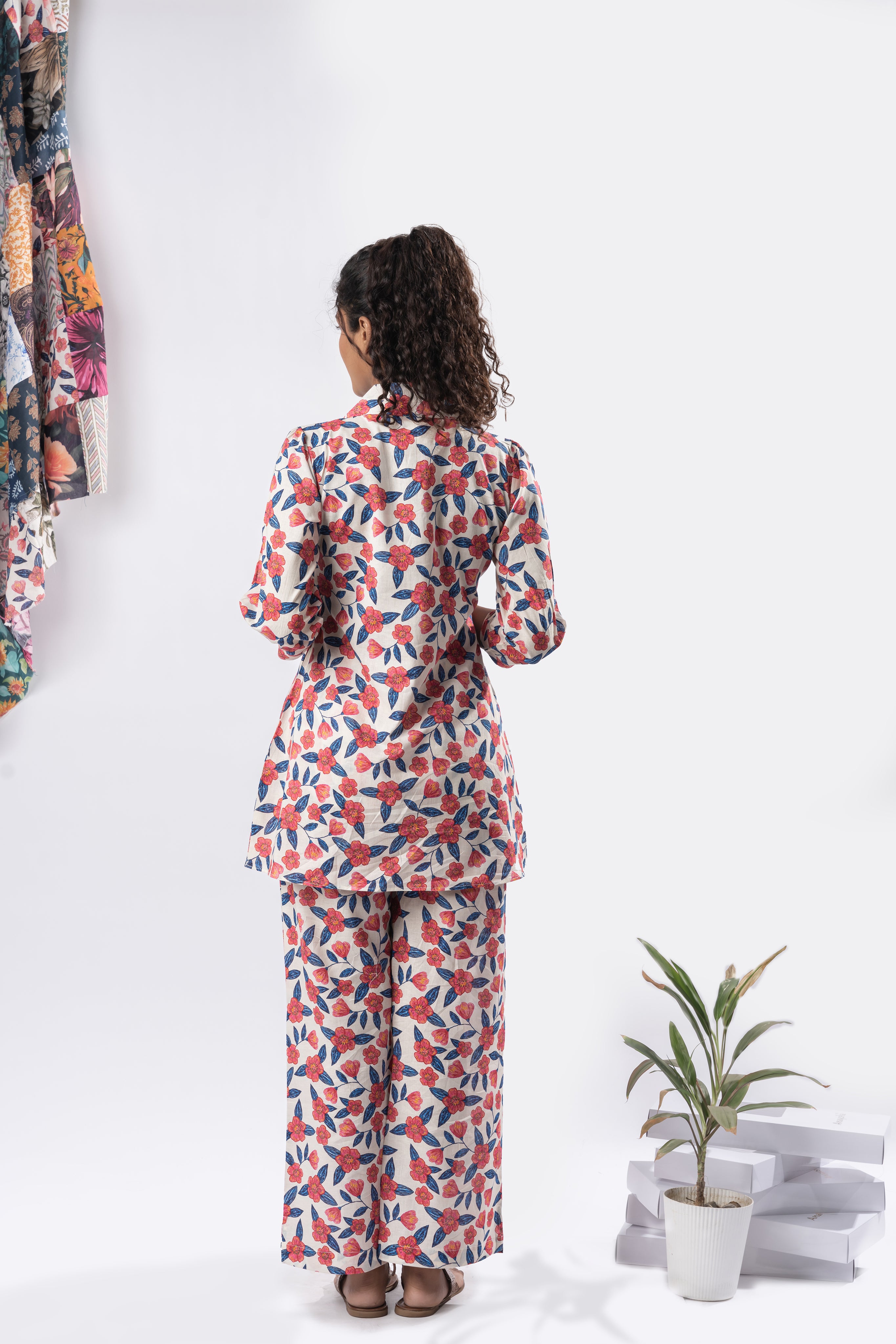 Off White Printed Pure Cotton Floral Co-ord Set