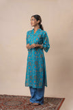 Pacific Blue Printed Pure Cotton Kurti