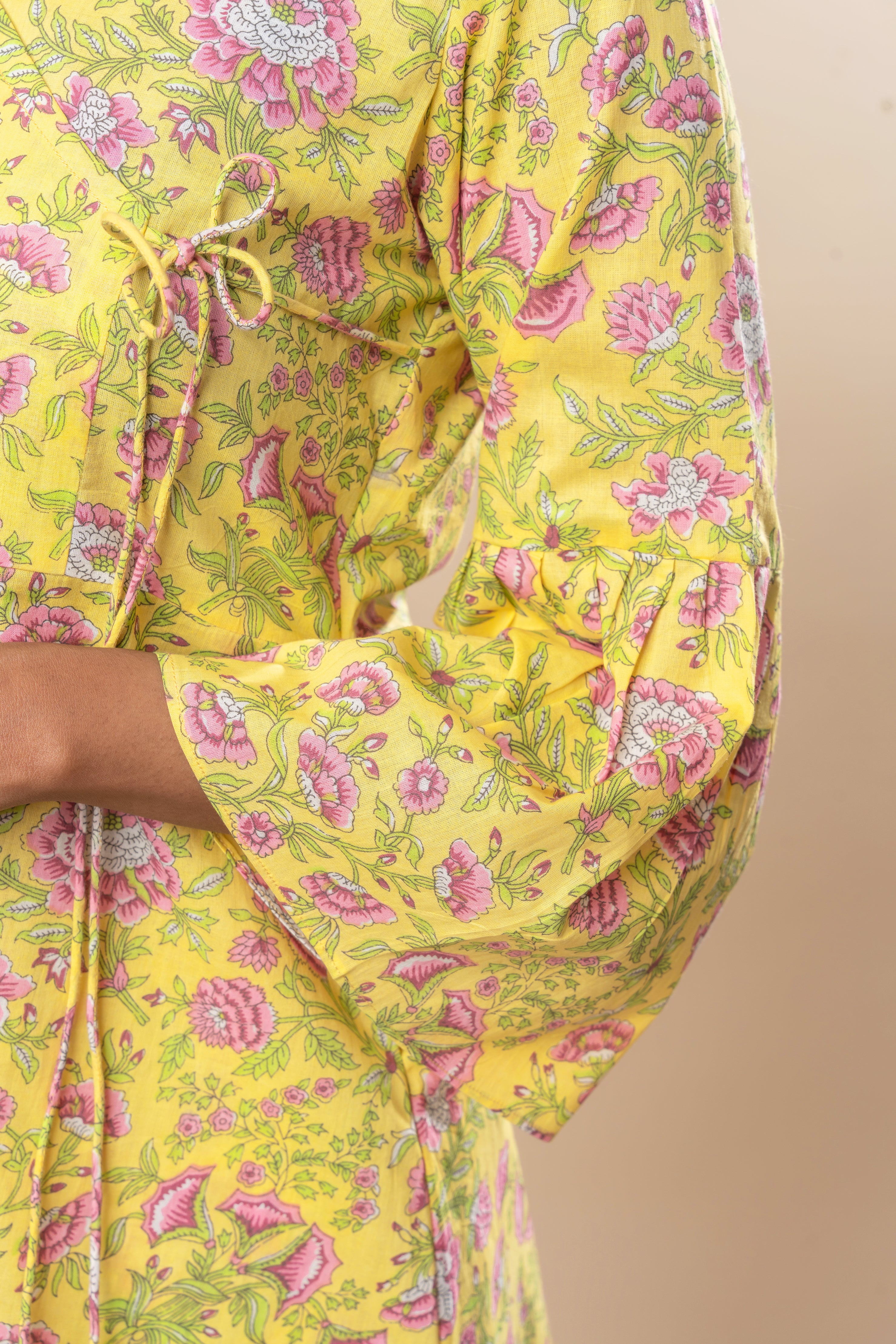 Yellow Printed Pure Cotton Angrakha Co-ord Set