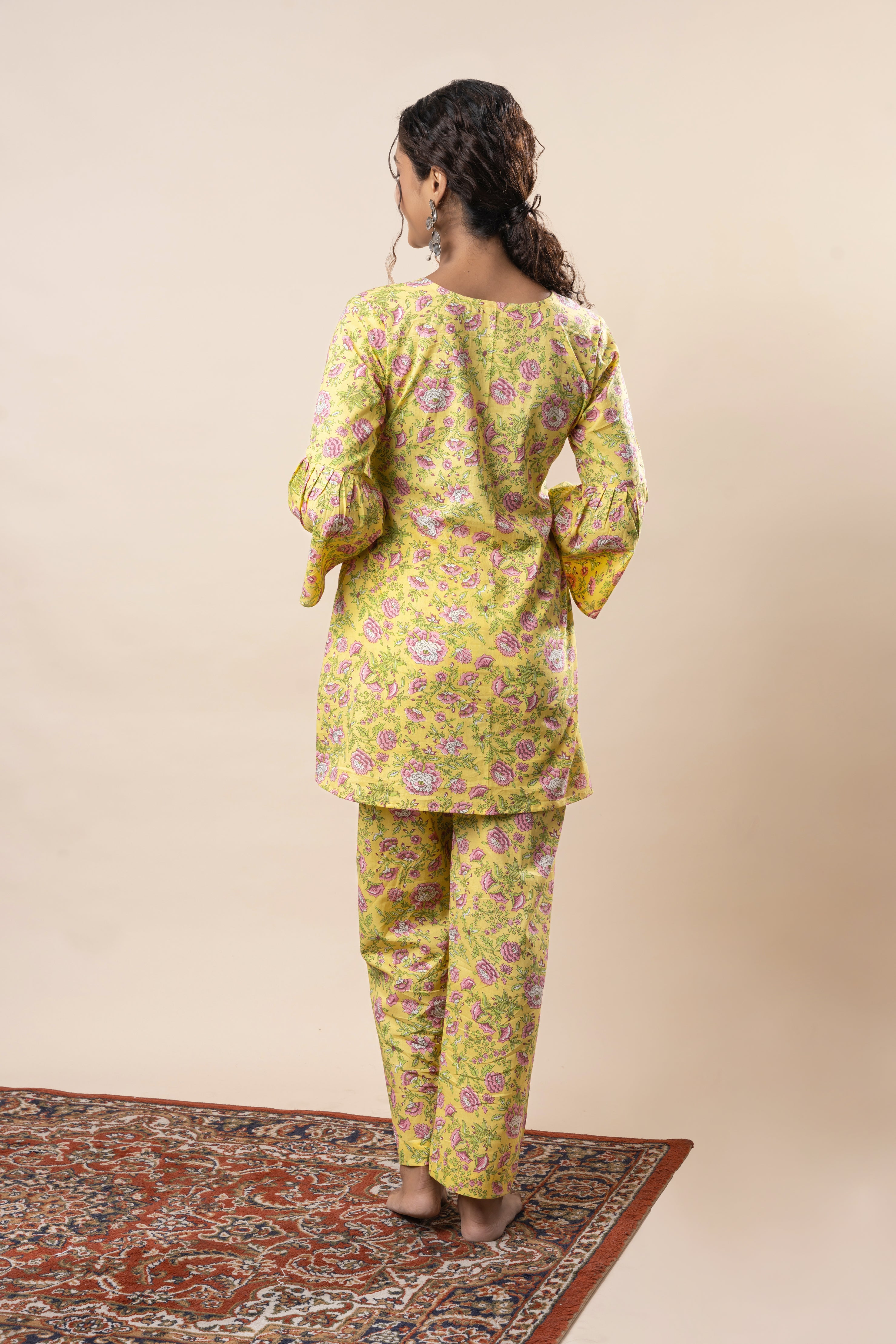 Yellow Printed Pure Cotton Angrakha Co-ord Set