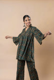 Green Ajrakh Block Printed Pure Cotton Flared Co-ord Set