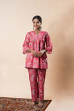 Pink Printed Pure Cotton A-Line Flared Co-ord Set