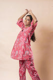 Pink Printed Pure Cotton A-Line Flared Co-ord Set