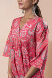 Pink Printed Pure Cotton A-Line Flared Top