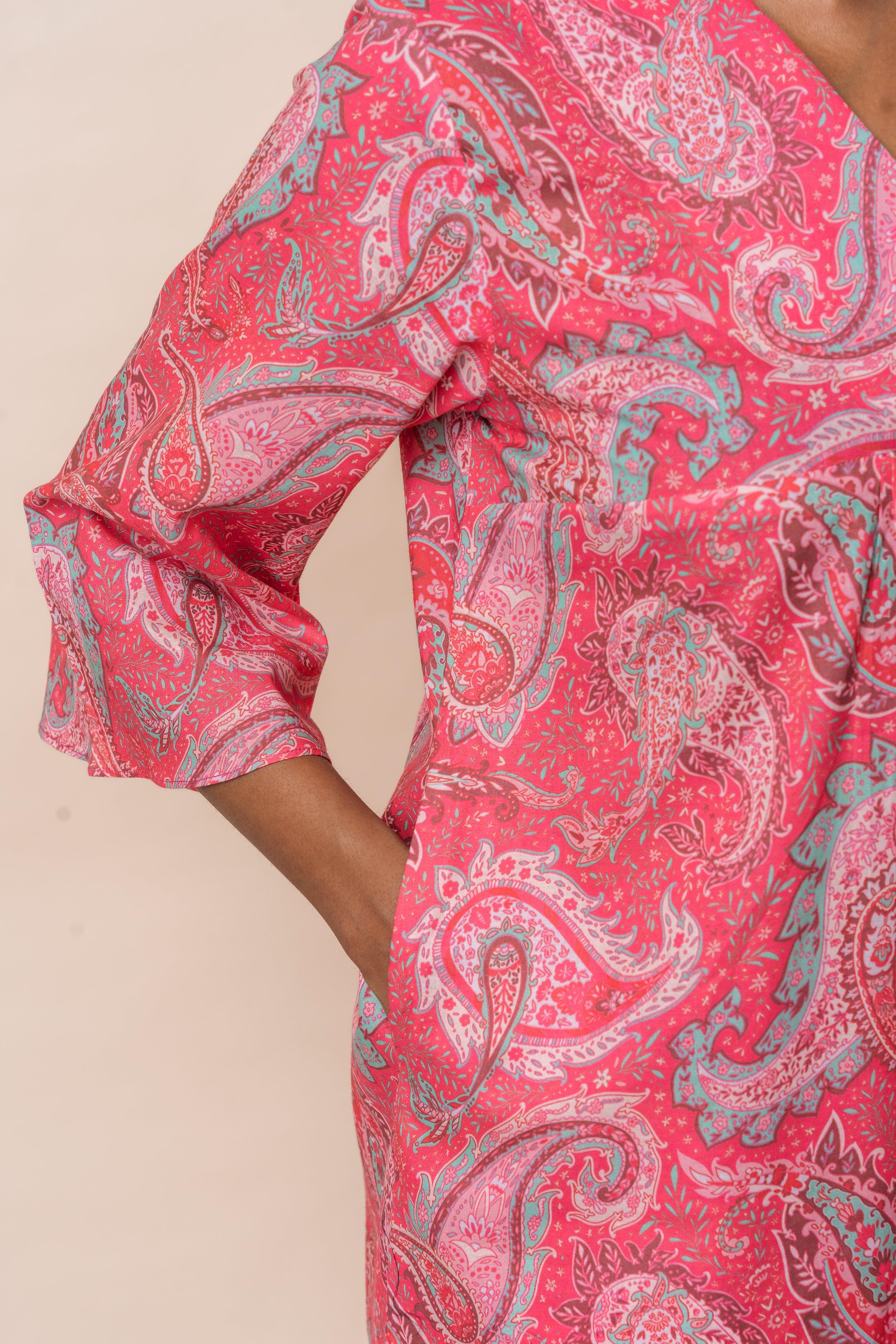 Pink Printed Pure Cotton A-Line Flared Top