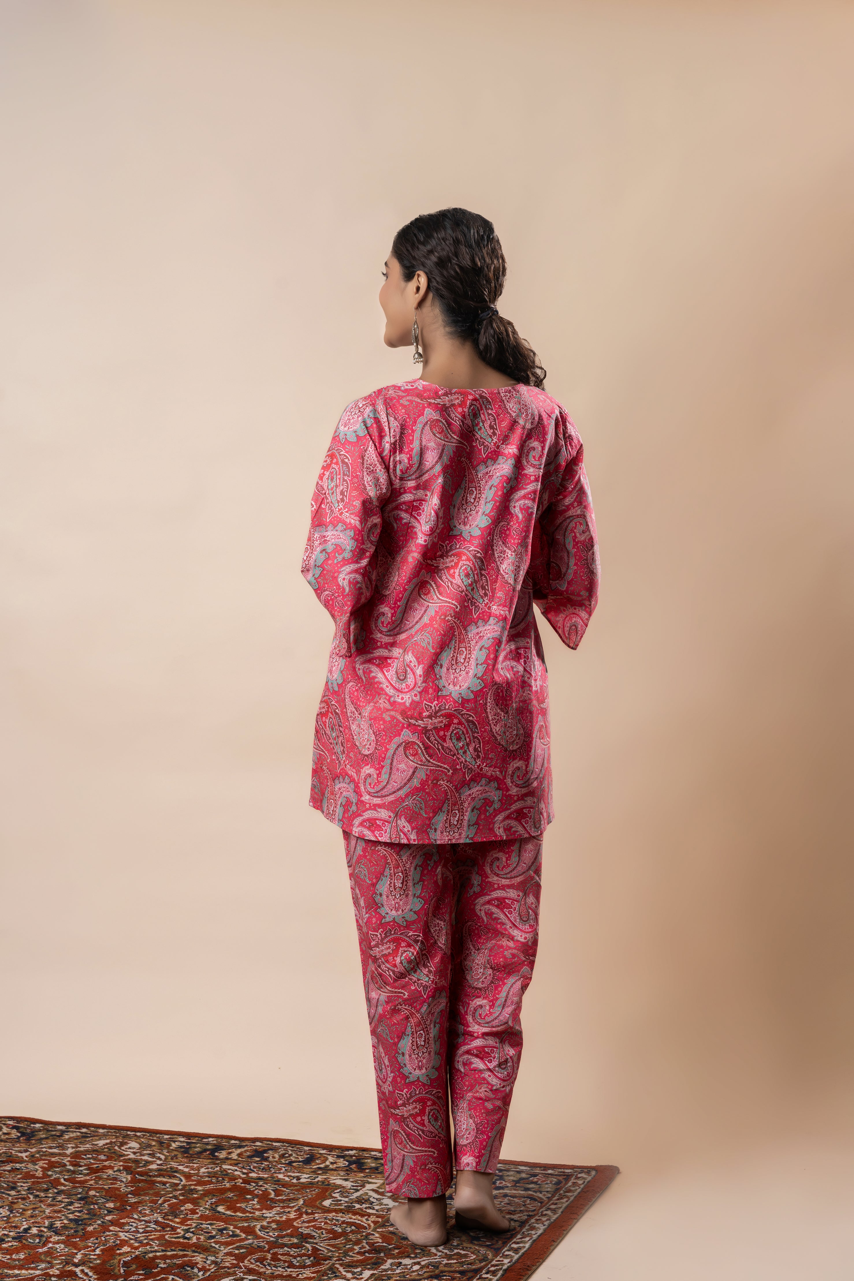 Pink Printed Pure Cotton A-Line Flared Co-ord Set