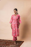 Pink Printed Pure Cotton A-Line Flared Kurta Set