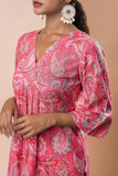 Pink Printed Pure Cotton A-Line Flared Kurti