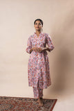 White Front Slit Flared Pure Cotton Printed Kurta Set