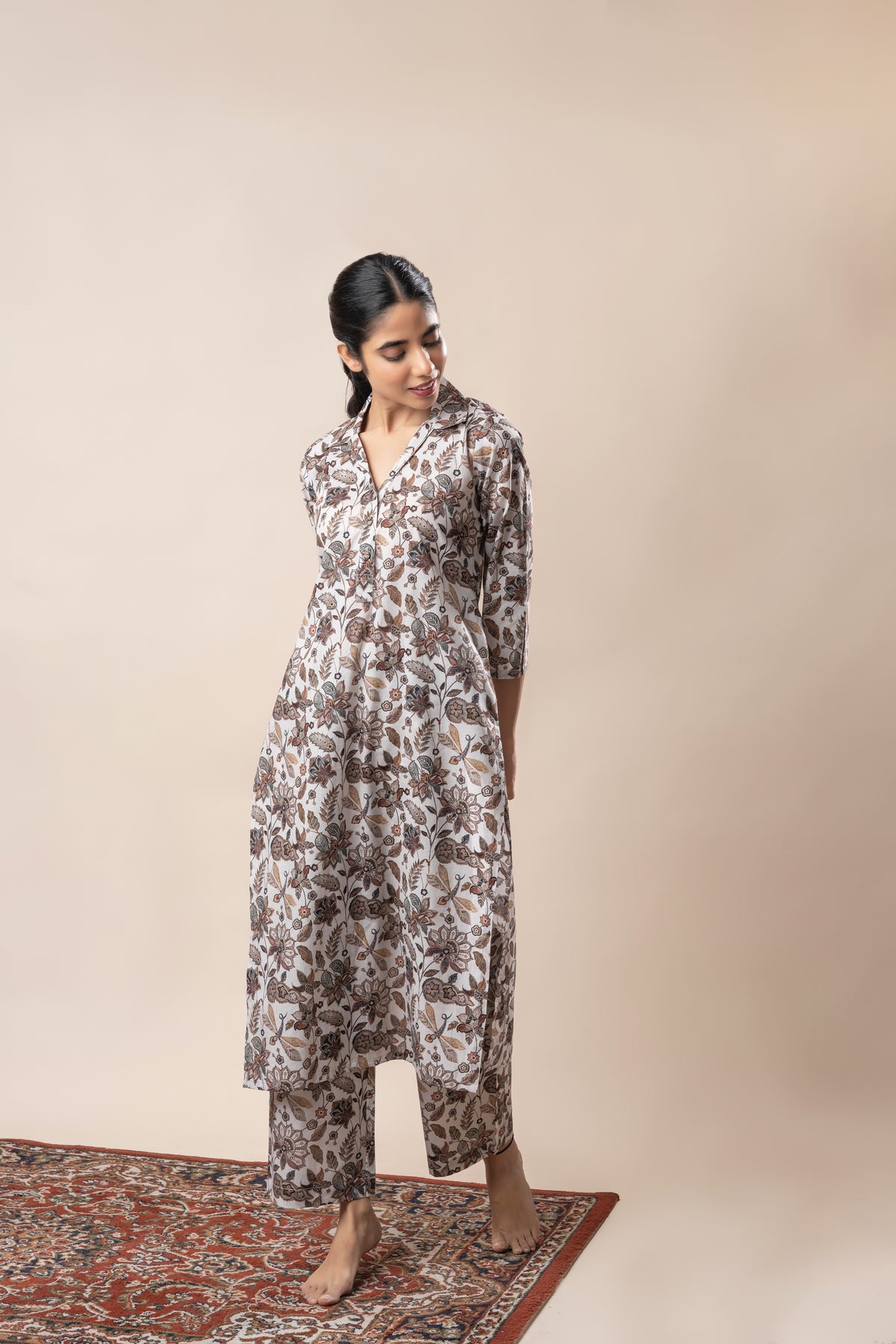 Off White Jaal Printed Pure Cotton Kurti