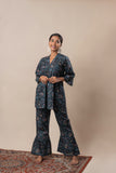 Black Floral Jaal Printed Pure Cotton V Neck Flared Co-ord Set