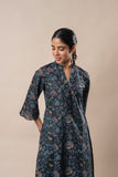 Black Floral Jaal Printed Pure Cotton Straight Kurta Set