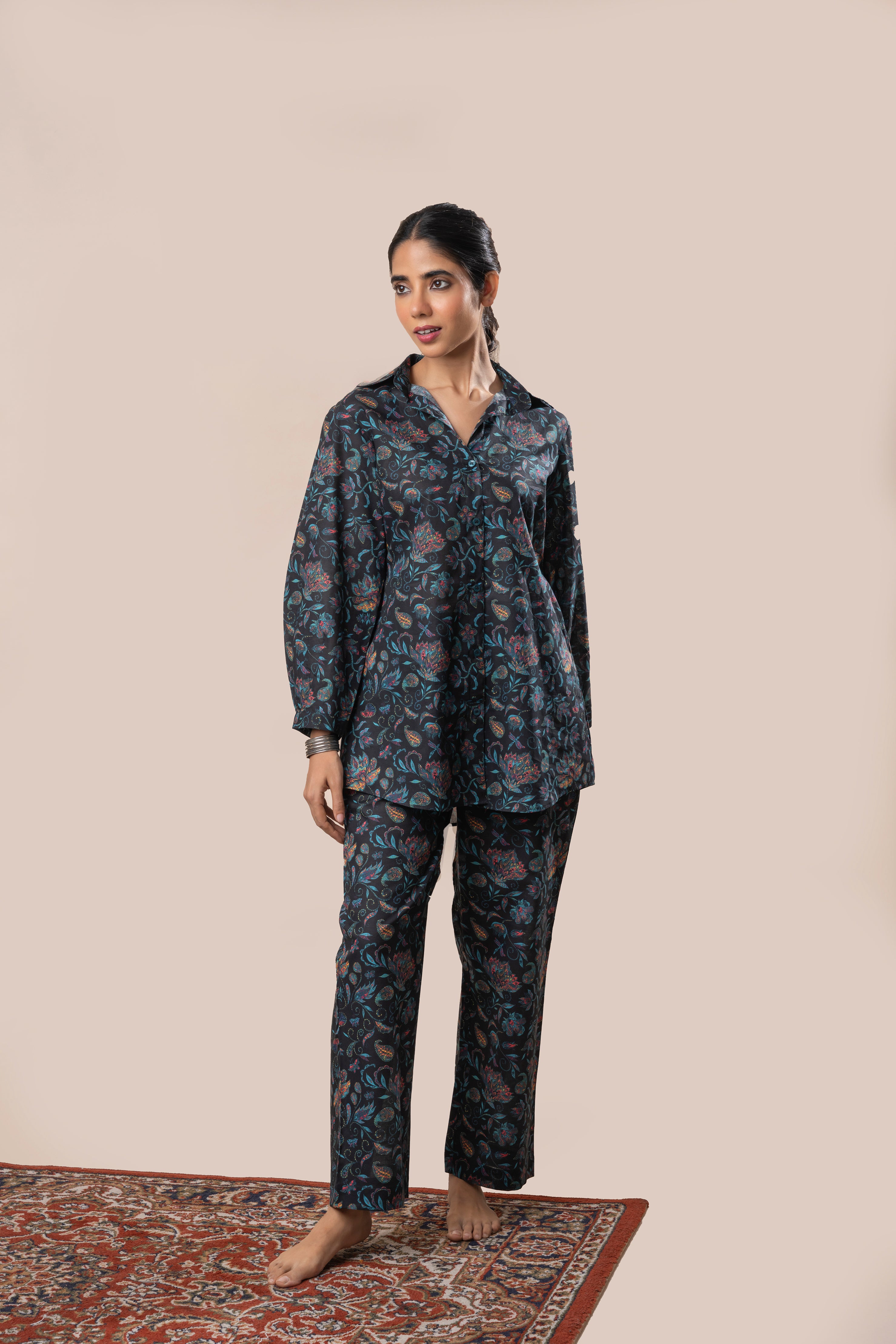 Black Floral Jaal Printed Pure Cotton Co-ord Set