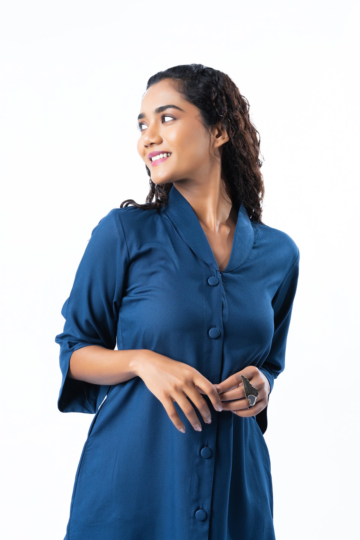 Sapphire Shawl Collar Shirt with Curved Sleeves