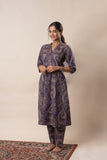 Purple Printed Pure Cotton A Line Flared Dress