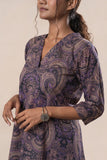 Purple Printed Pure Cotton A Line Flared Dress with Pants