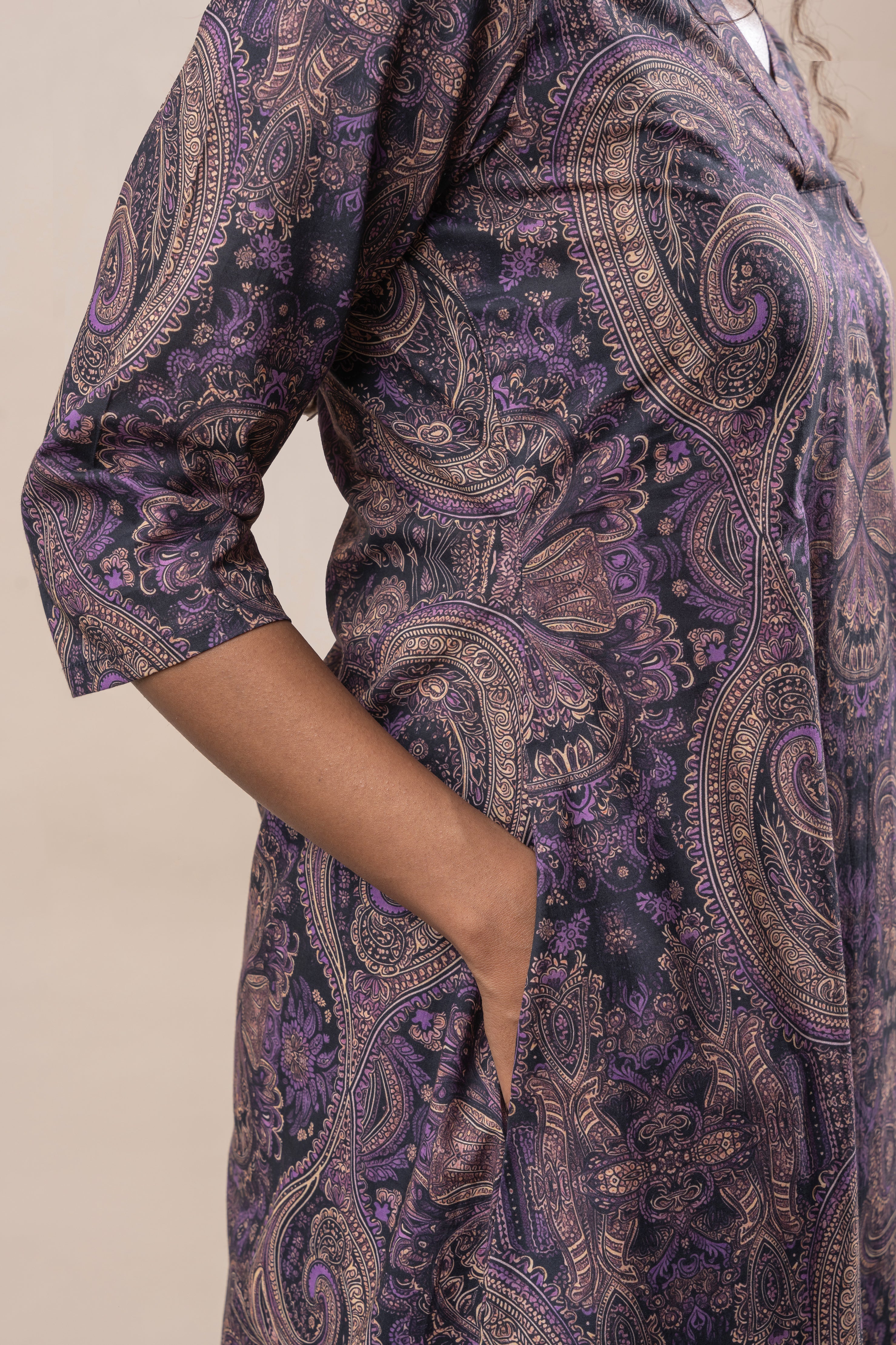 Purple Printed Pure Cotton A Line Flared Dress