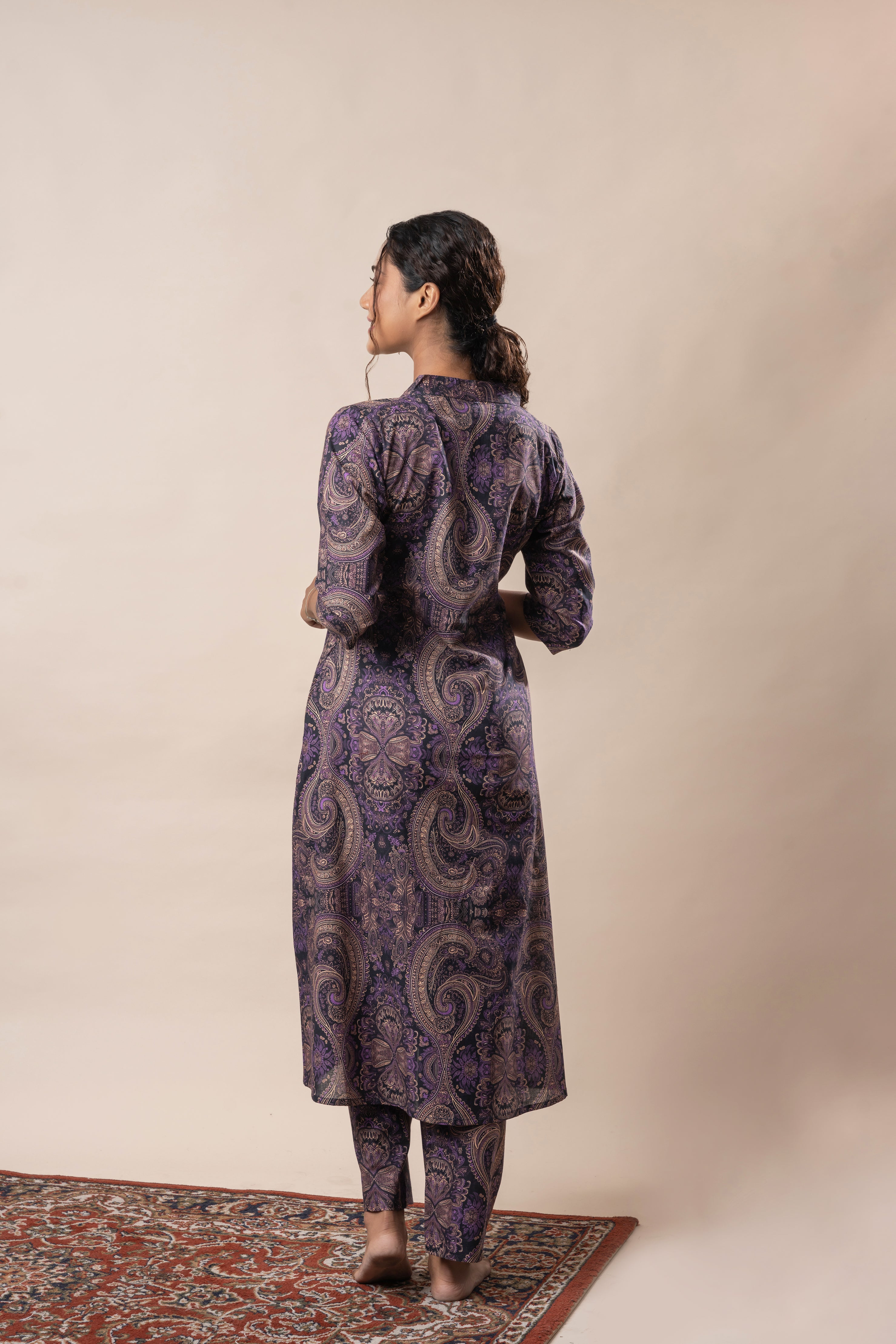 Purple Printed Pure Cotton A Line Flared Dress