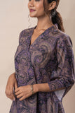 Purple Printed Pure Cotton Flared Top