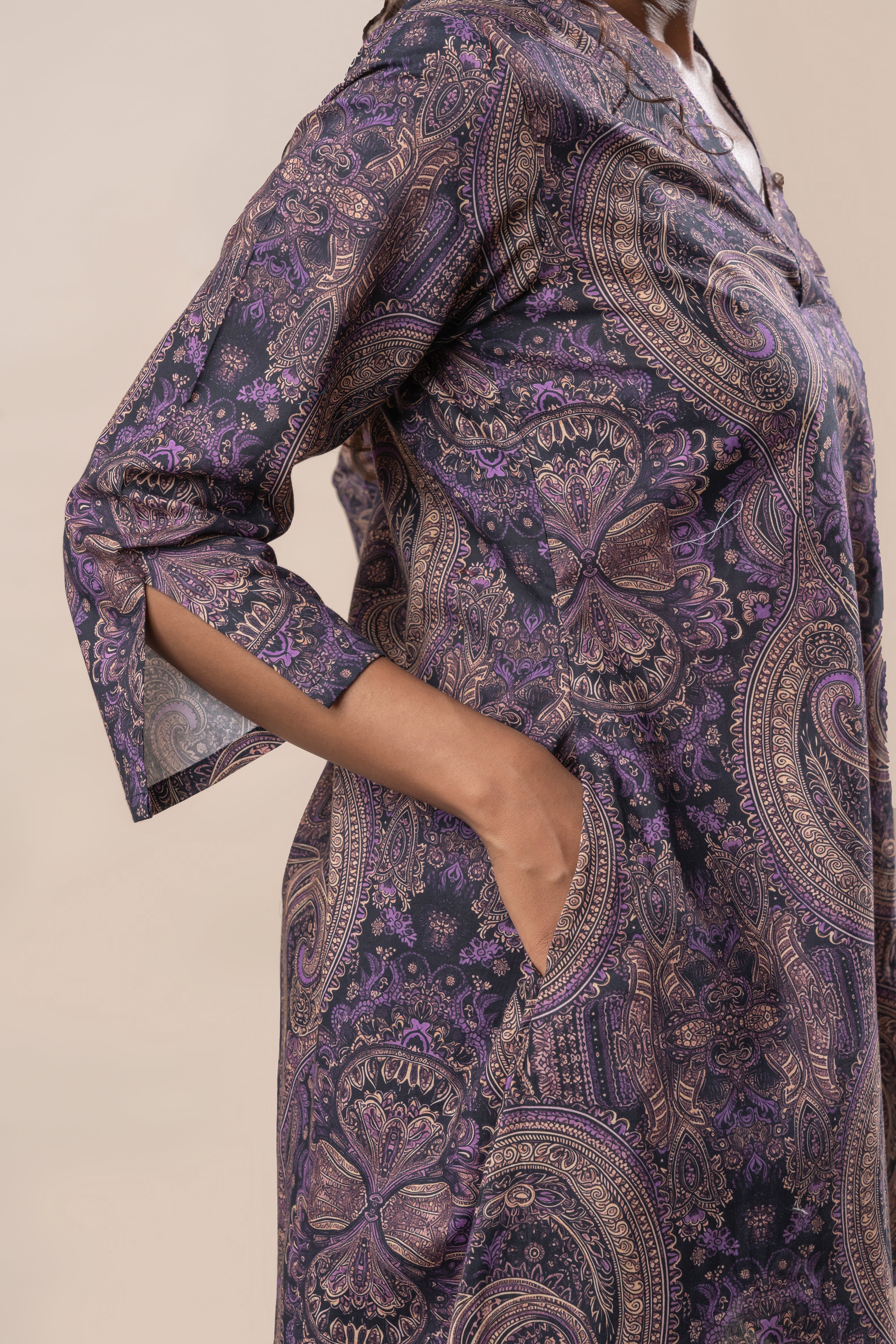 Purple Printed Pure Cotton Flared Top