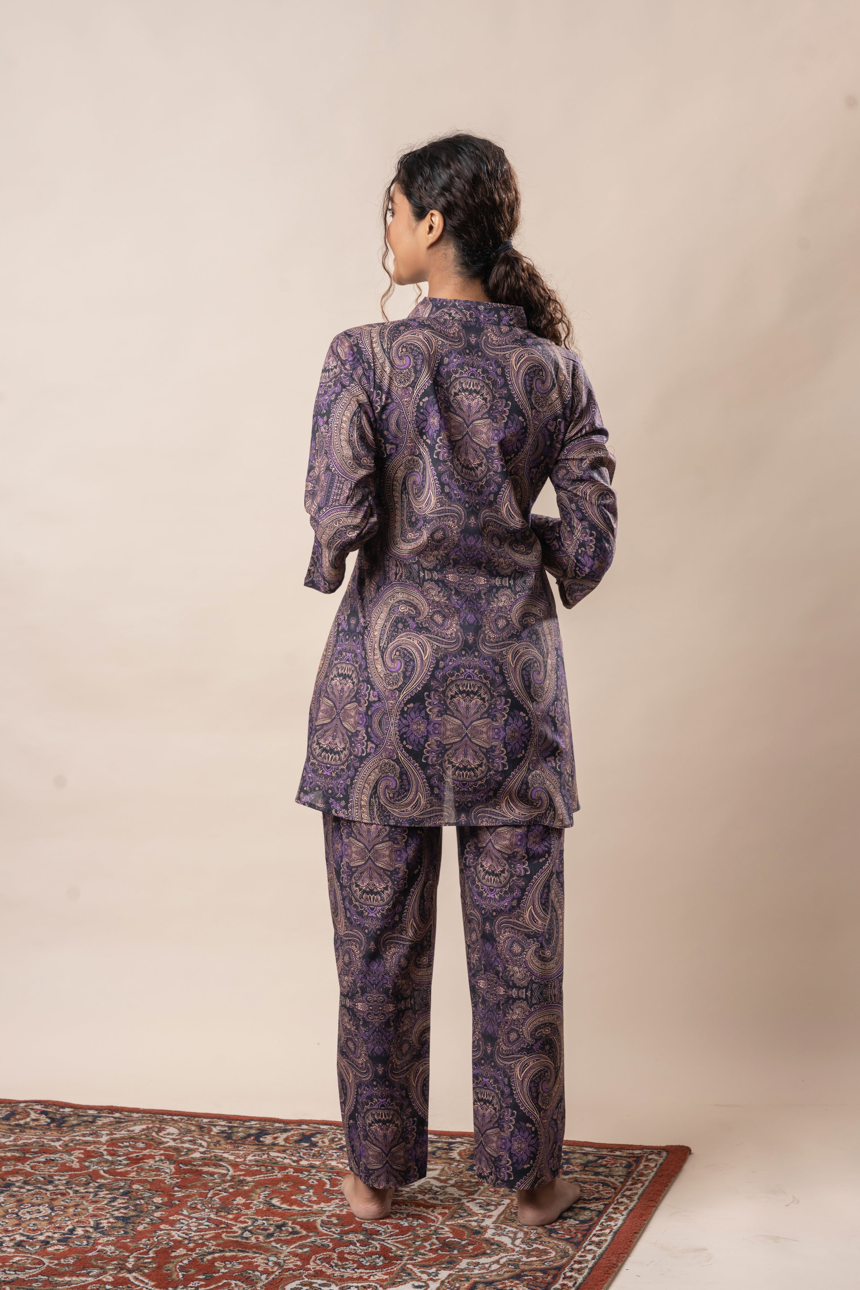 Purple Printed Pure Cotton Flared Co-ord Set