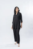 Black Shawl Collar Shirt with Curved Sleeves