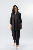 Black Shawl Collar Shirt with Curved Sleeves