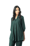 Green Shawl Collar Shirt with Curved Sleeves