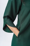 Green Shawl Collar Shirt with Curved Sleeves