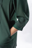 Green Pleated Band Collar Straight Fit Shirt