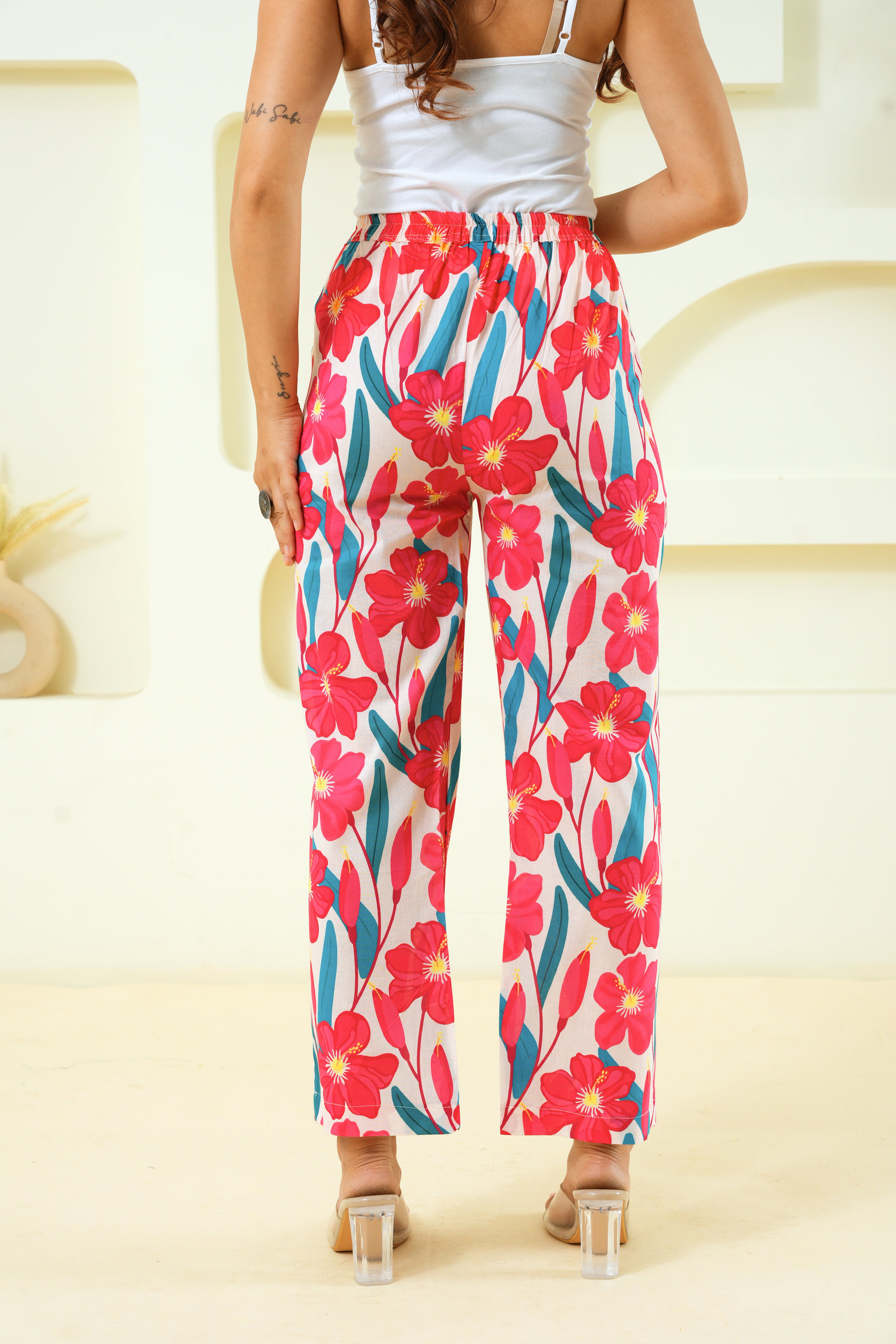 Pink Flower Printed Pure Cotton Pant